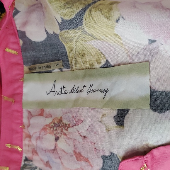 NWT Aratta Flower Bomb High Low Dress Pink Black L/S V-Neck Button Front Small - Picture 7 of 13